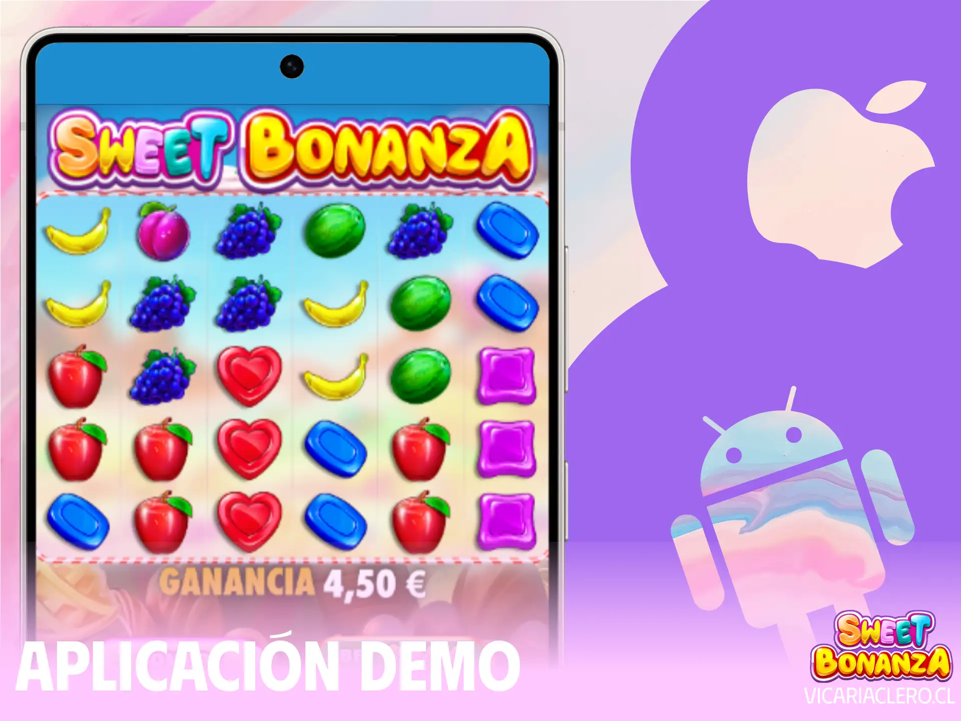 Descarga la aplicación de Sweet Bonanza en su versión demo para jugar gratis desde tus dispositivos móviles Android o iOS.