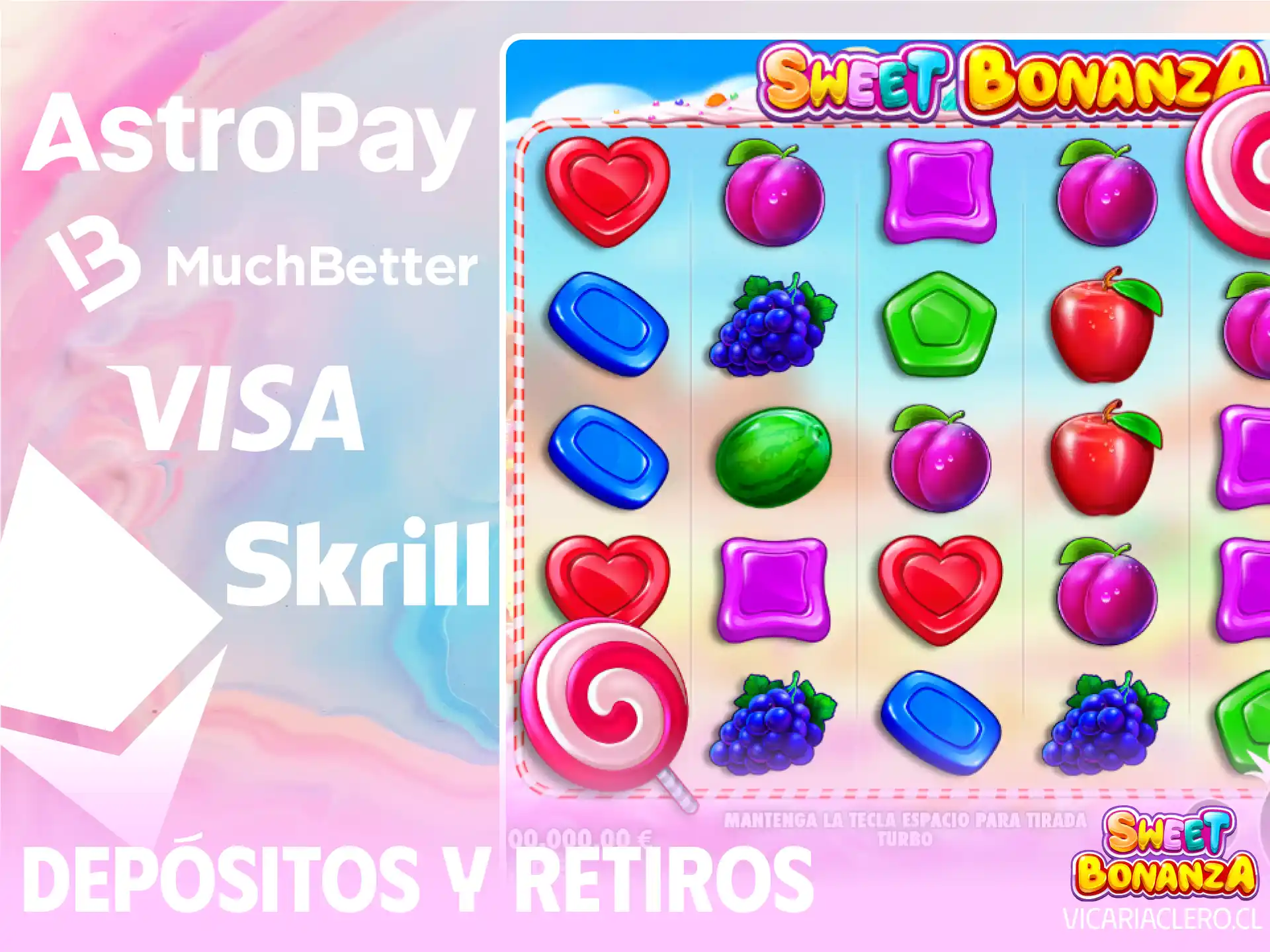 Opciones de pago locales e internacionales para depositar fondos y retirar tus ganancias obtenidas en Sweet Bonanza en Chile.
