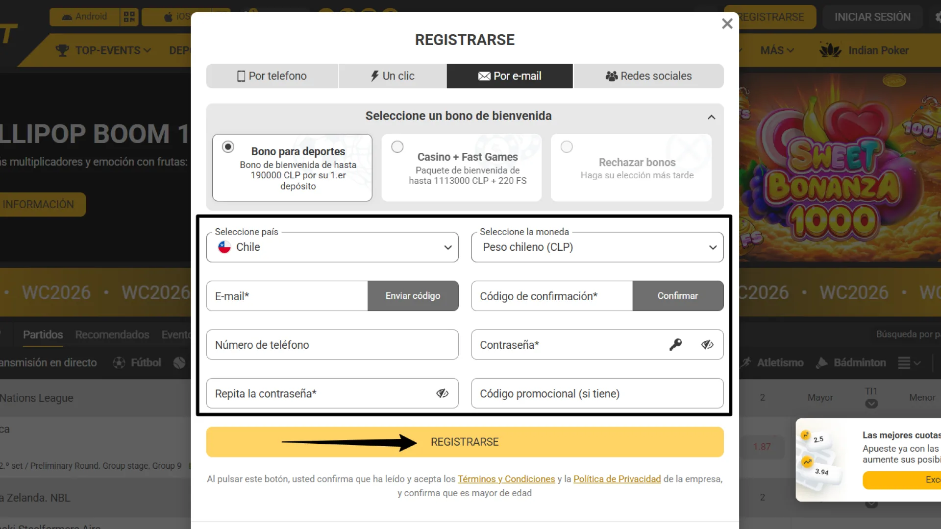 Rellena el formulario de inscripción con tus datos personales reales para abrir una nueva cuenta de usuario.