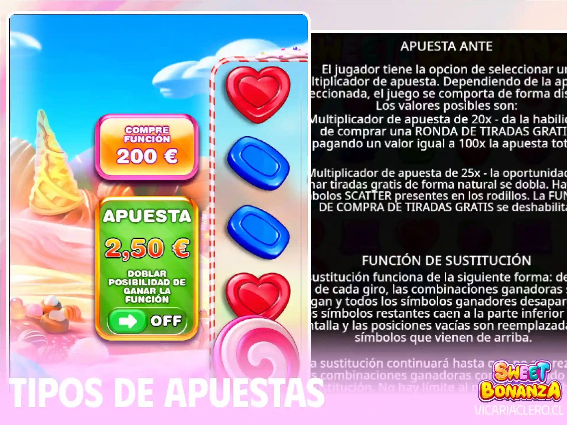 Guía detallada sobre los diferentes tipos de apuestas, multiplicadores y opciones de compra de bonos disponibles en Sweet Bonanza.